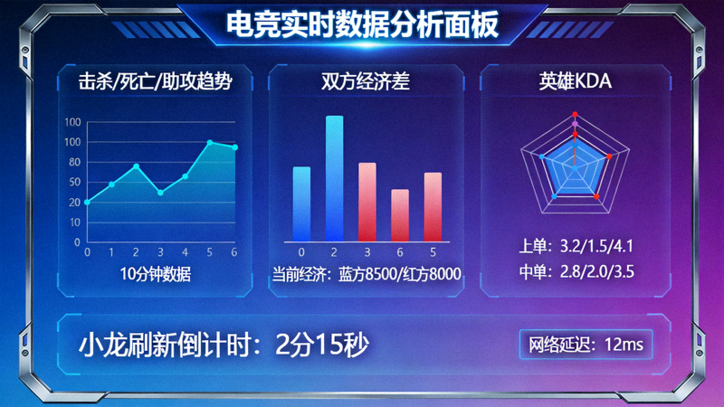 电竞数据分析面板 - 图表与实时统计信息可视化
